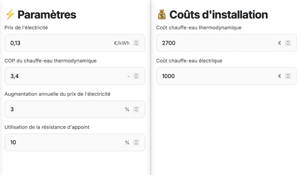 Paramètres de l&#39;installation